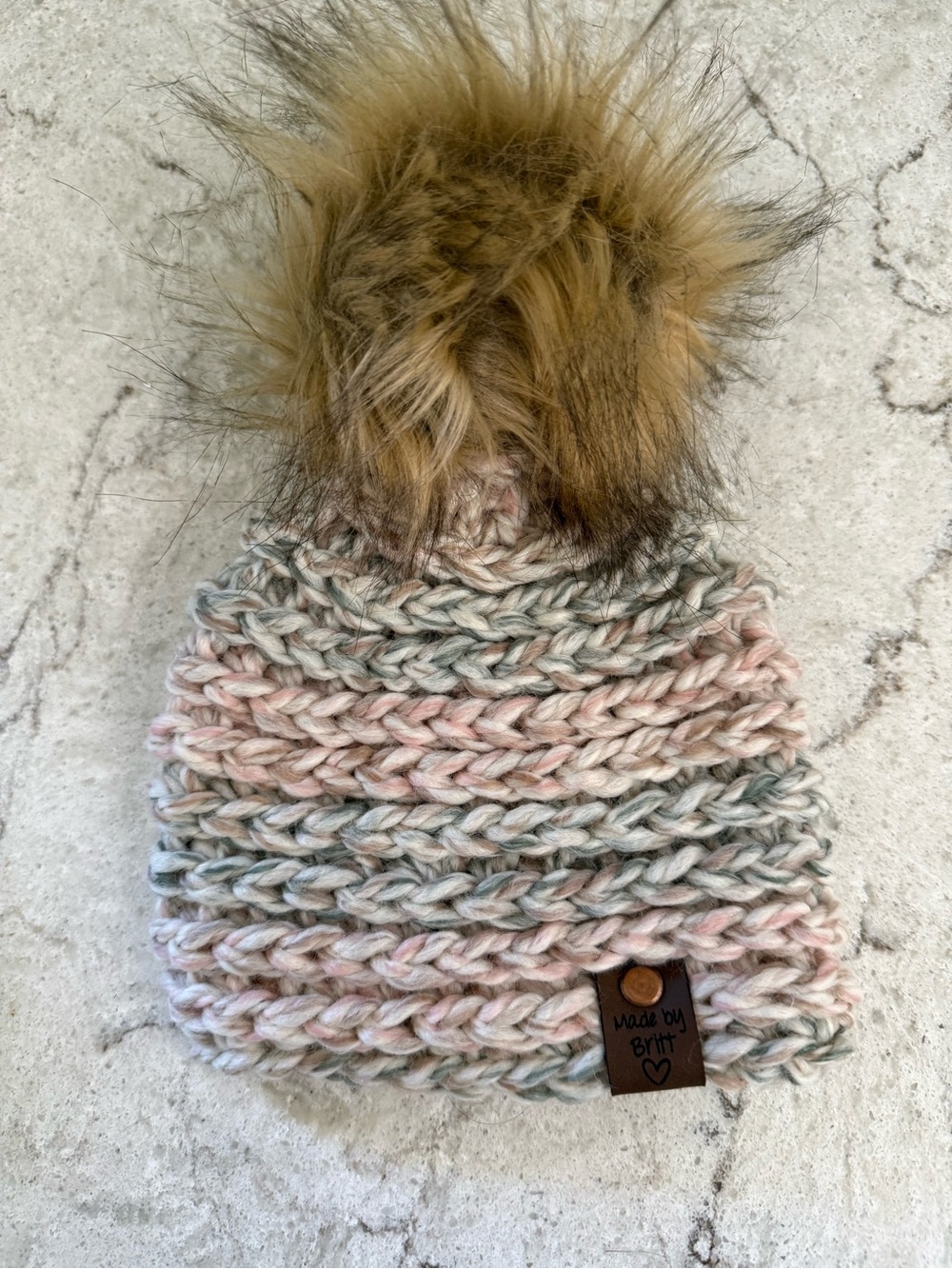 Baby Chunky Crochet with Removal Pom Beanie in Light Pink, Green, Gray
